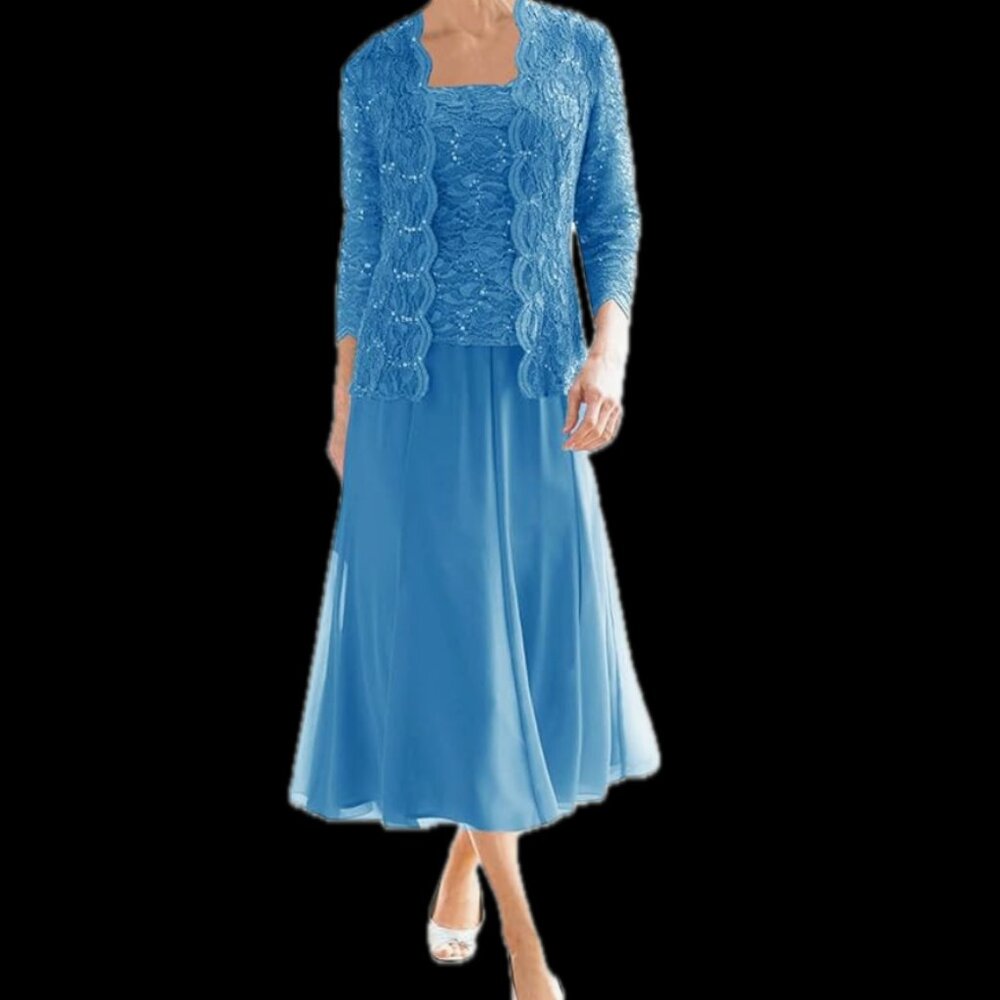 Mother of The Bride Size 18 Tea Length 2 Piece Set Dress & Jacket for Wedding